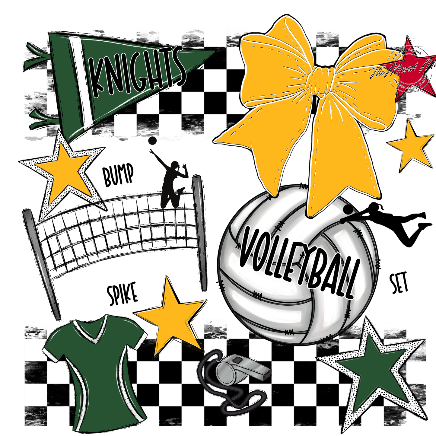 Knights Checkers Volleyball Spirit Design-Green-Yellow