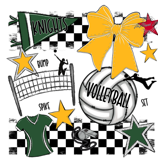 Knights Checkers Volleyball Spirit Design-Green-Yellow