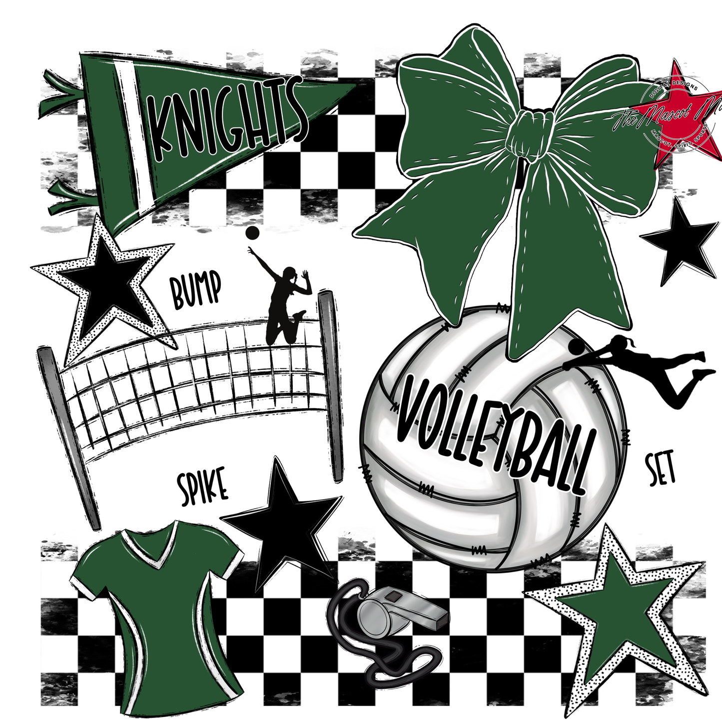 Knights Checkers Volleyball Spirit Design-Green