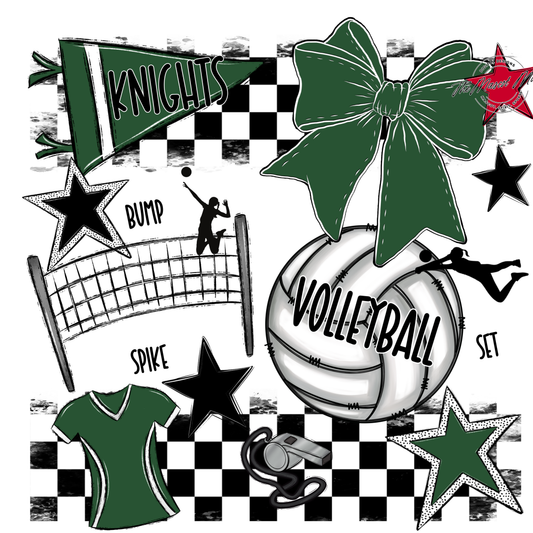 Knights Checkers Volleyball Spirit Design-Green