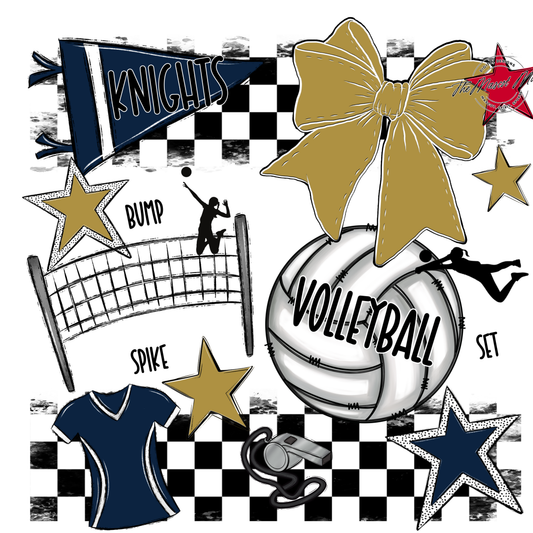Knights Checkers Volleyball Spirit Design-Navy-Gold