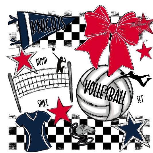 Knights Checkers Volleyball Spirit Design-Navy-Red