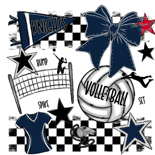 Knights Checkers Volleyball Spirit Design-Navy