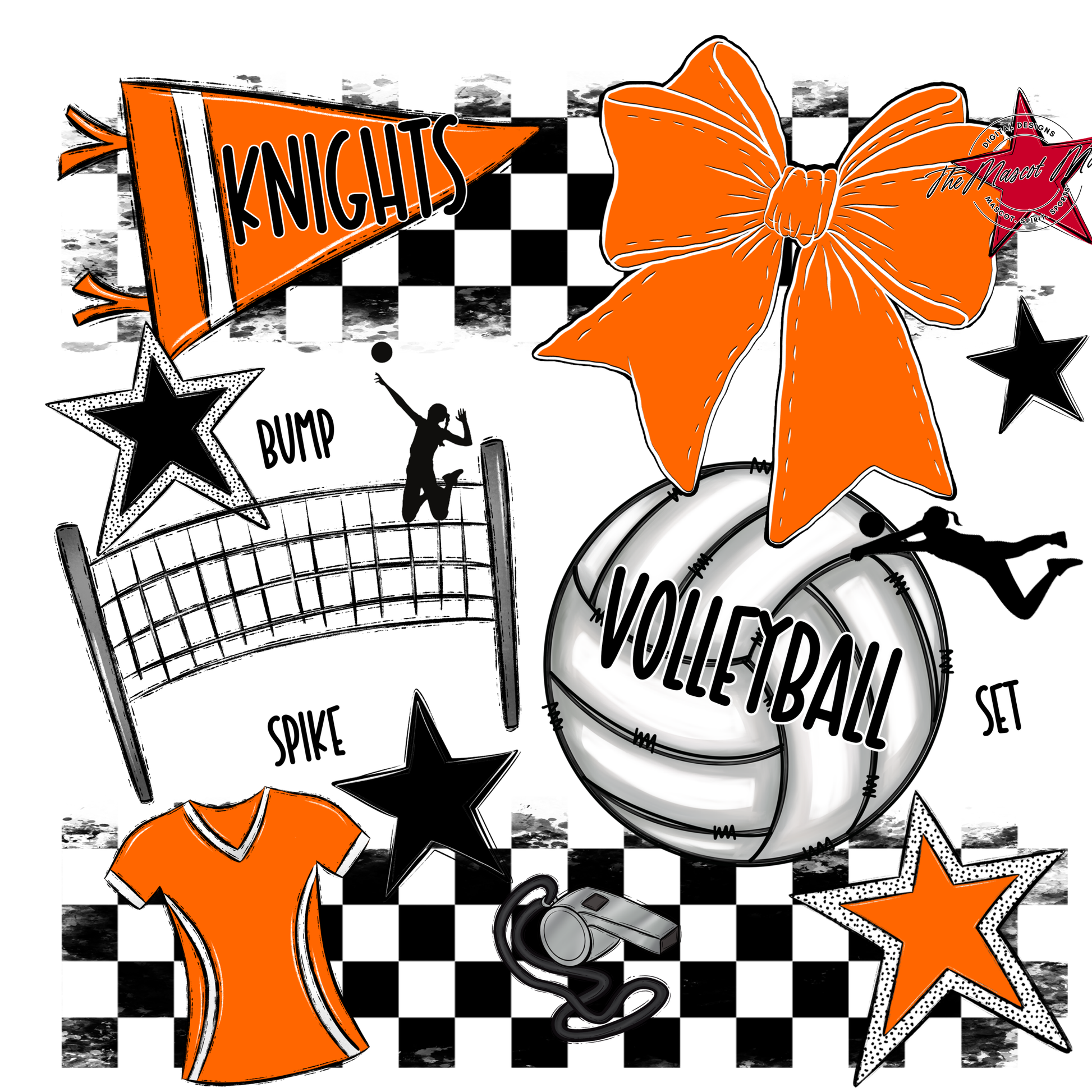 Knights Checkers Volleyball Spirit Design-Orange
