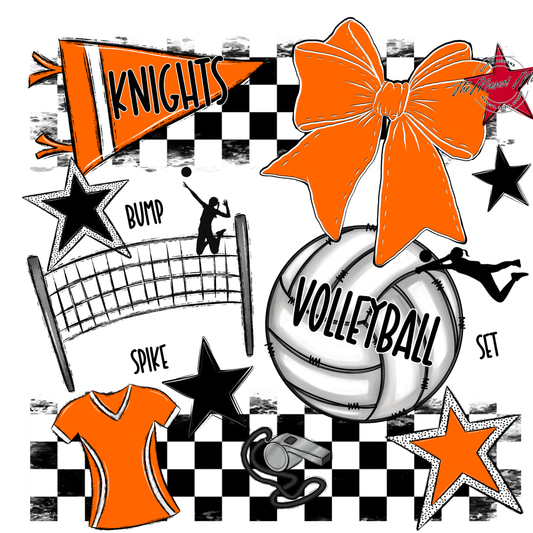 Knights Checkers Volleyball Spirit Design-Orange