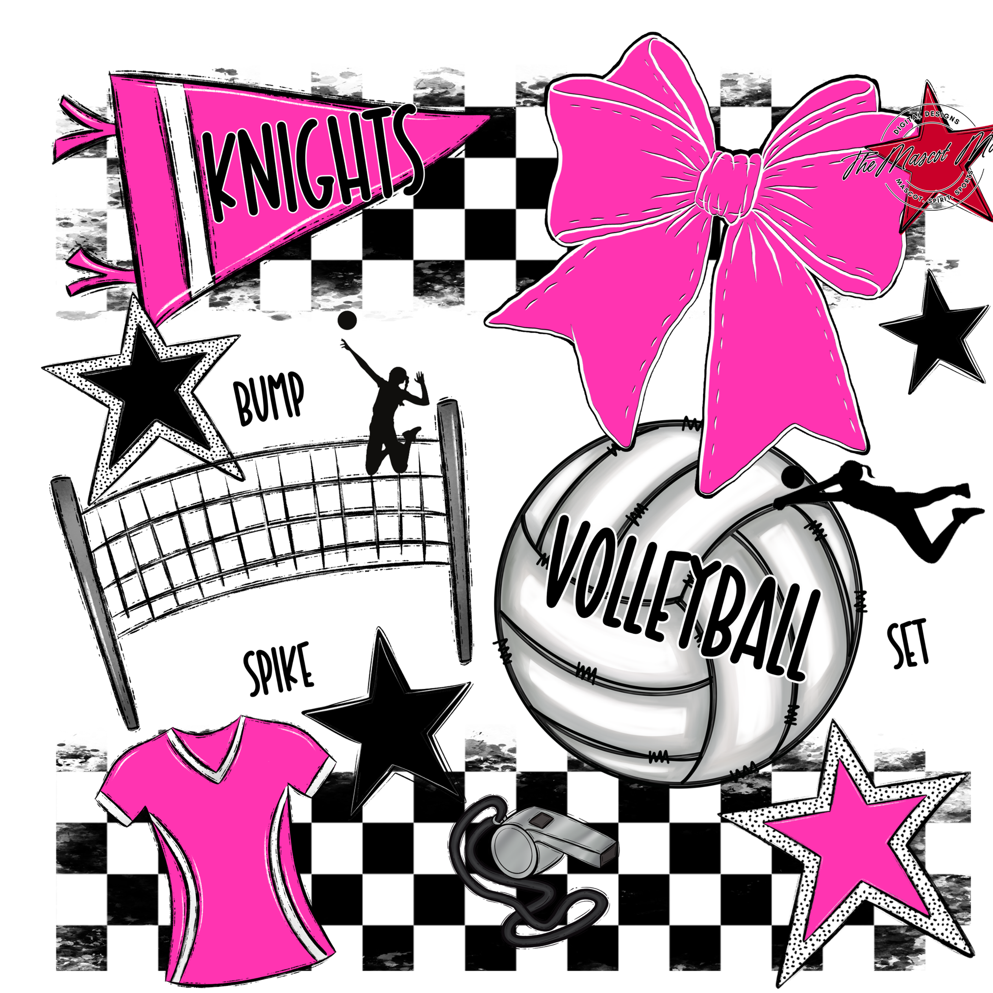 Knights Checkers Volleyball Spirit Design-Pink