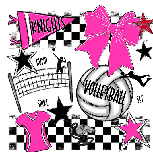 Knights Checkers Volleyball Spirit Design-Pink