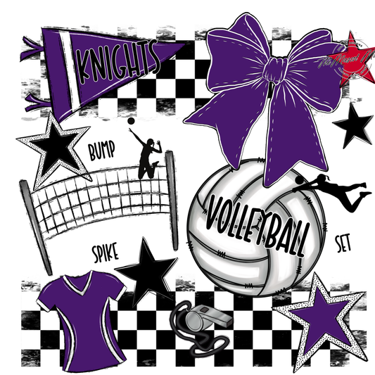 Knights Checkers Volleyball Spirit Design-Purple