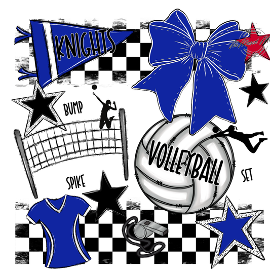 Knights Checkers Volleyball Spirit Design-Royal Blue