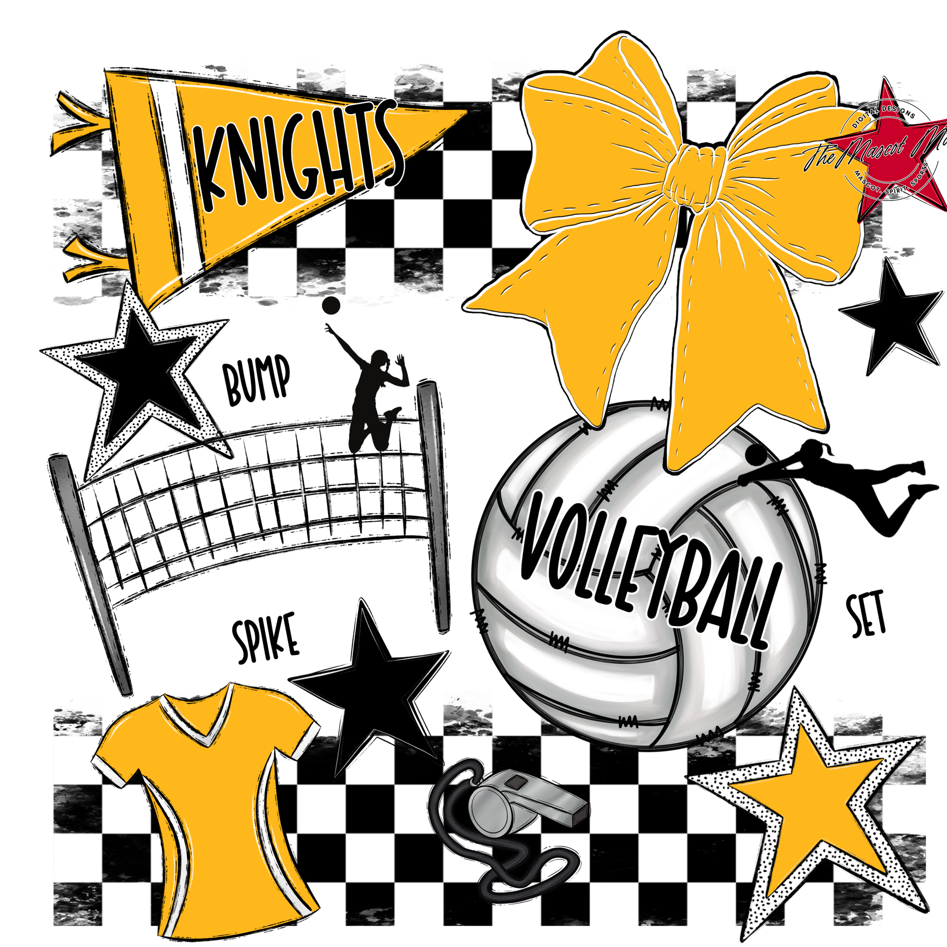 Knights Checkers Volleyball Spirit Design-Yellow