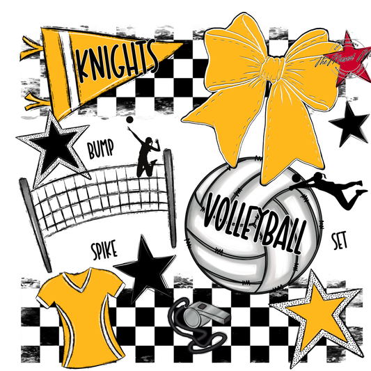 Knights Checkers Volleyball Spirit Design-Yellow