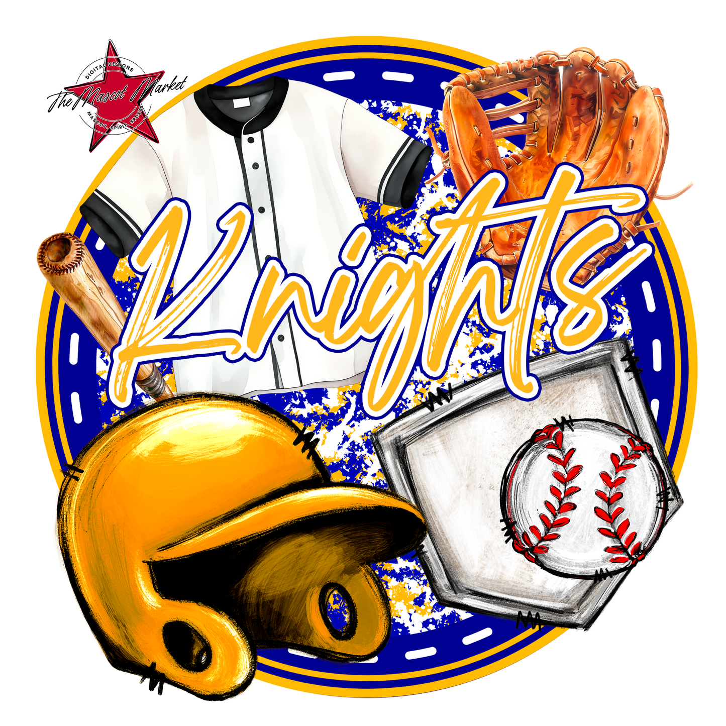 Knights Circle Baseball Design-Blue-Yellow