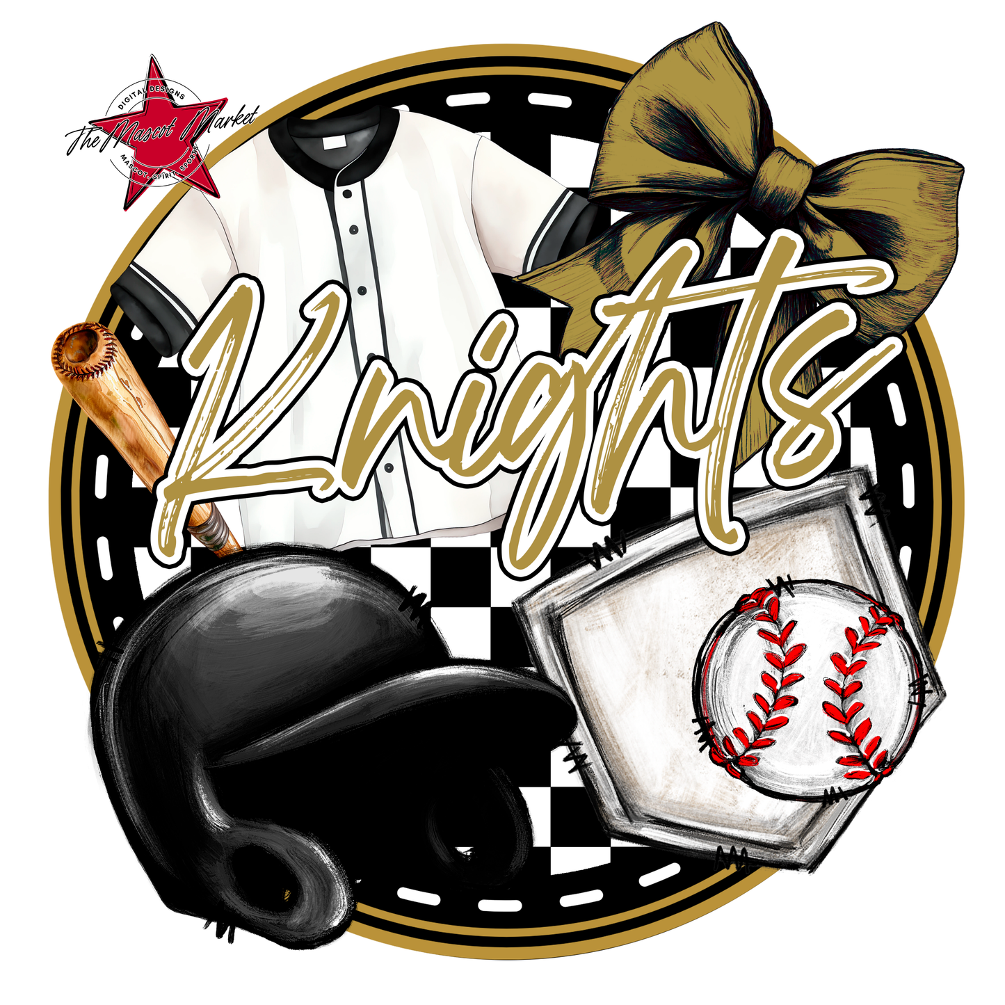Knights Circle Baseball Design-Gold