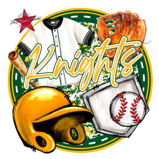 Knights Circle Baseball Design-Green-Yellow
