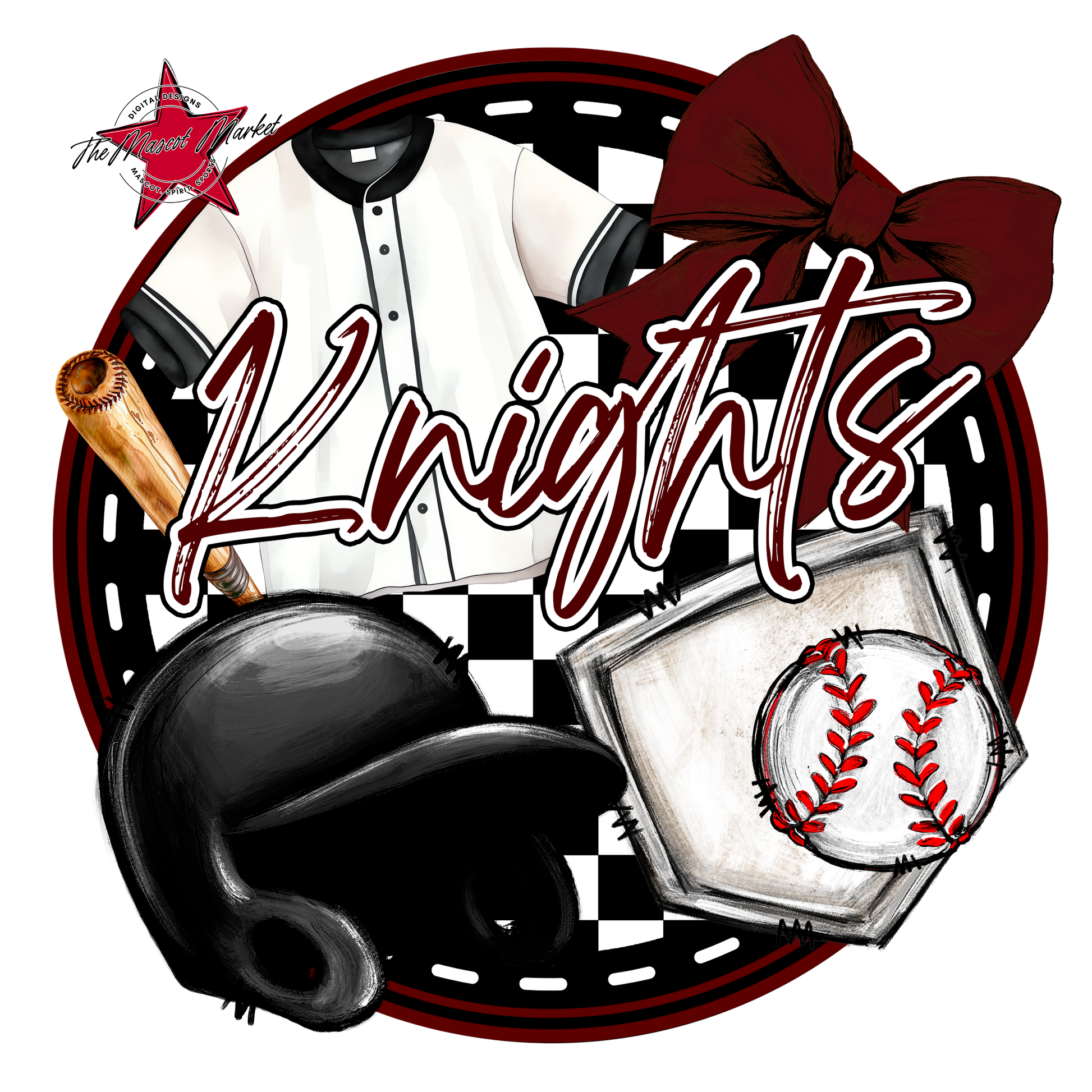 Knights Circle Baseball Design-Maroon