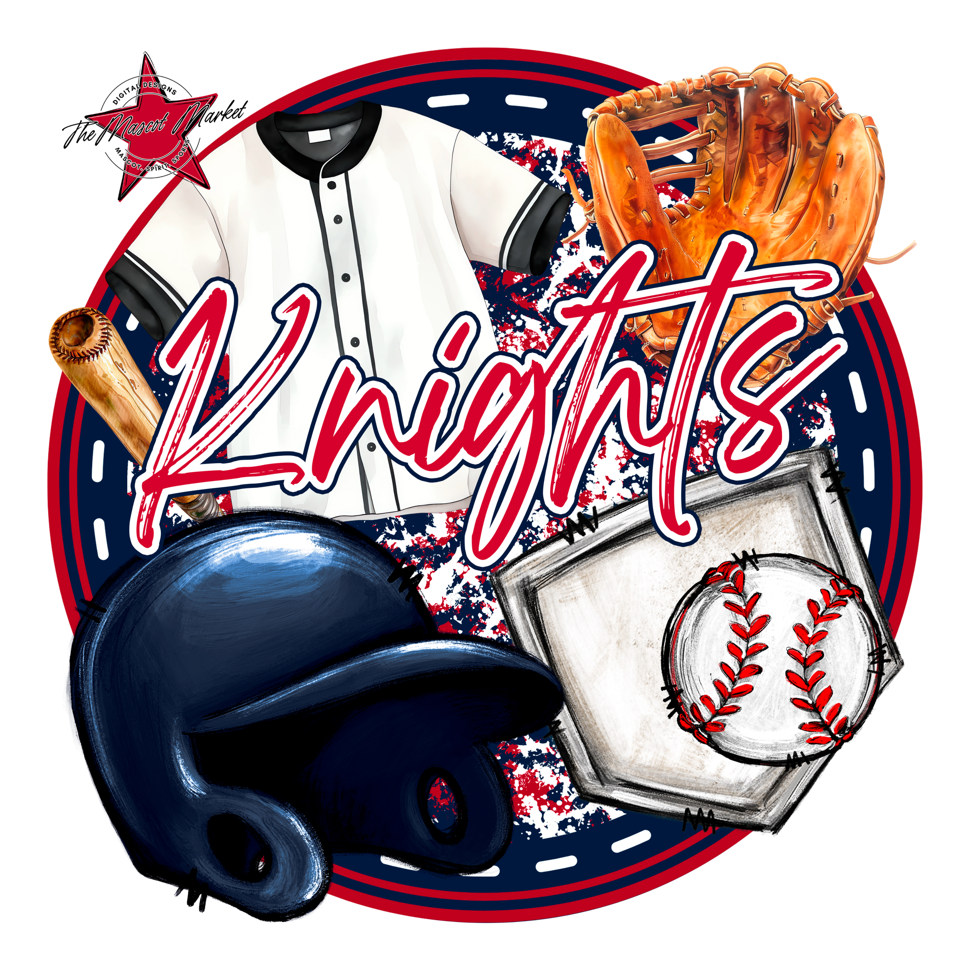Knights Circle Baseball Design-Navy-Red