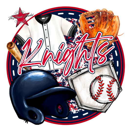 Knights Circle Baseball Design-Navy-Red