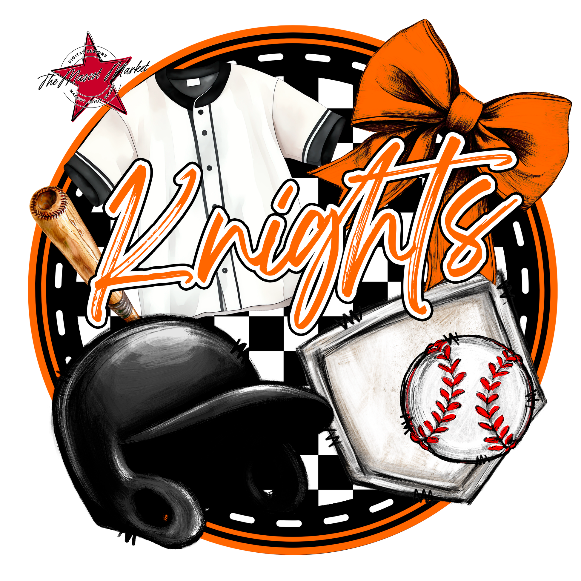 Knights Circle Baseball Design-Orange