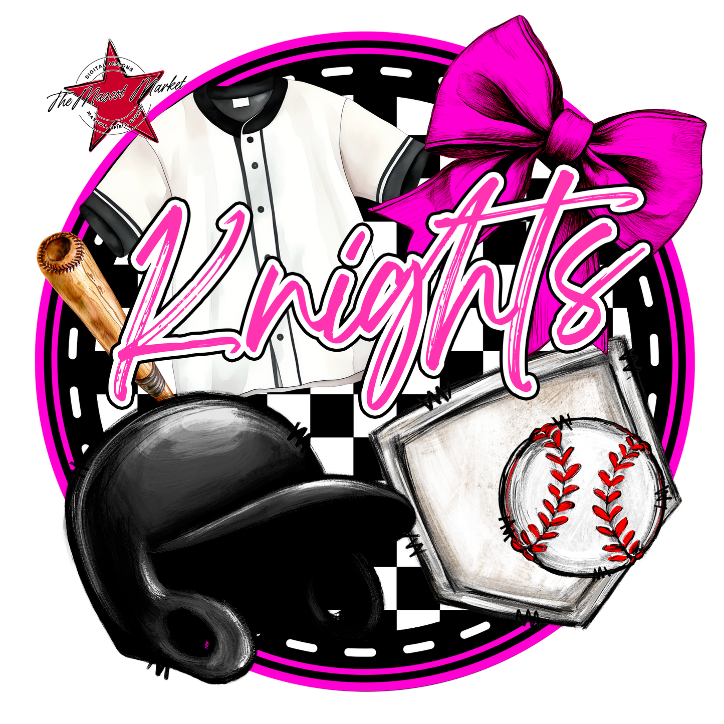 Knights Circle Baseball Design-Pink