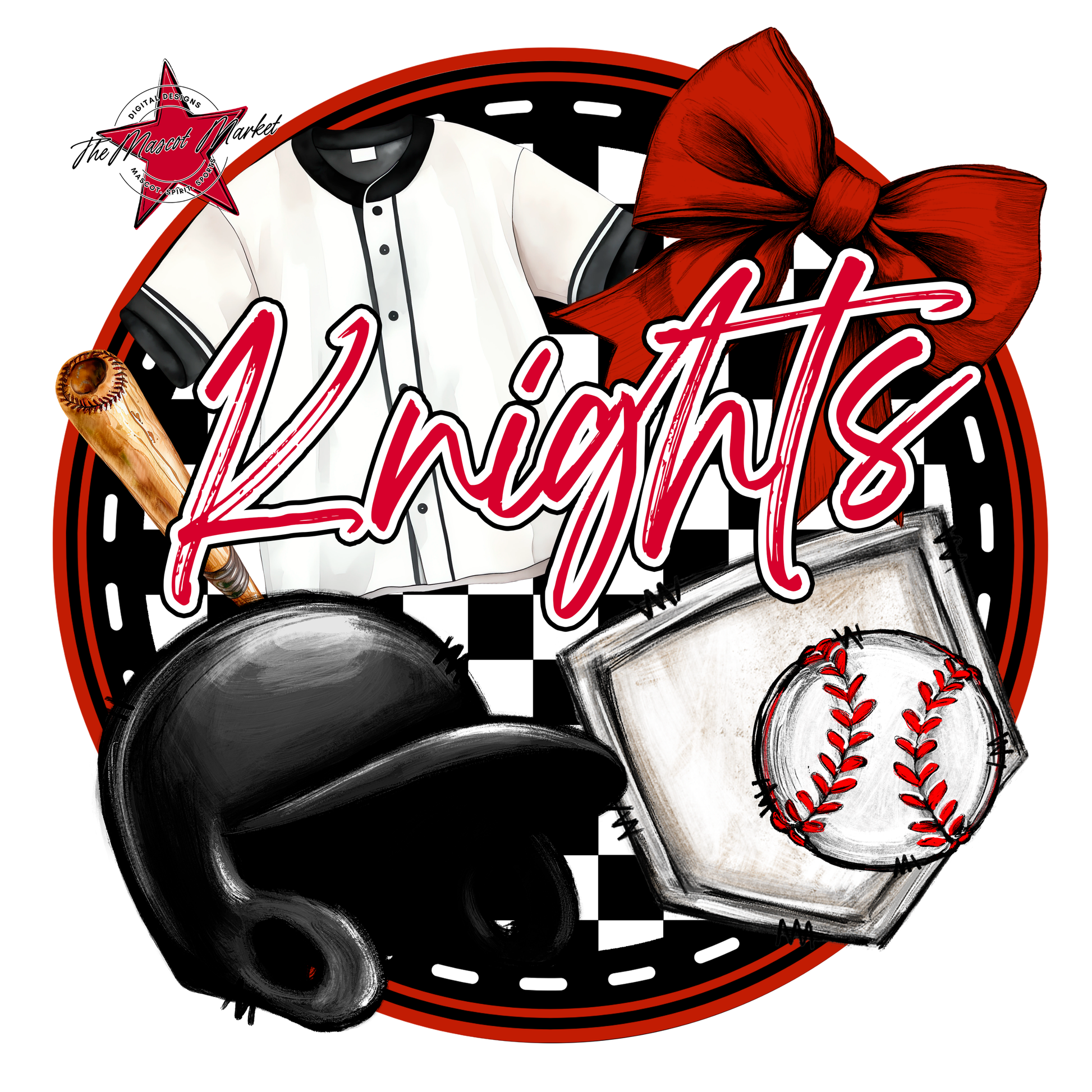 Knights Circle Baseball Design-Red