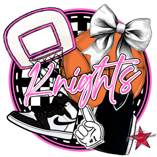 Knights Circle Basketball Design-Baby Pink