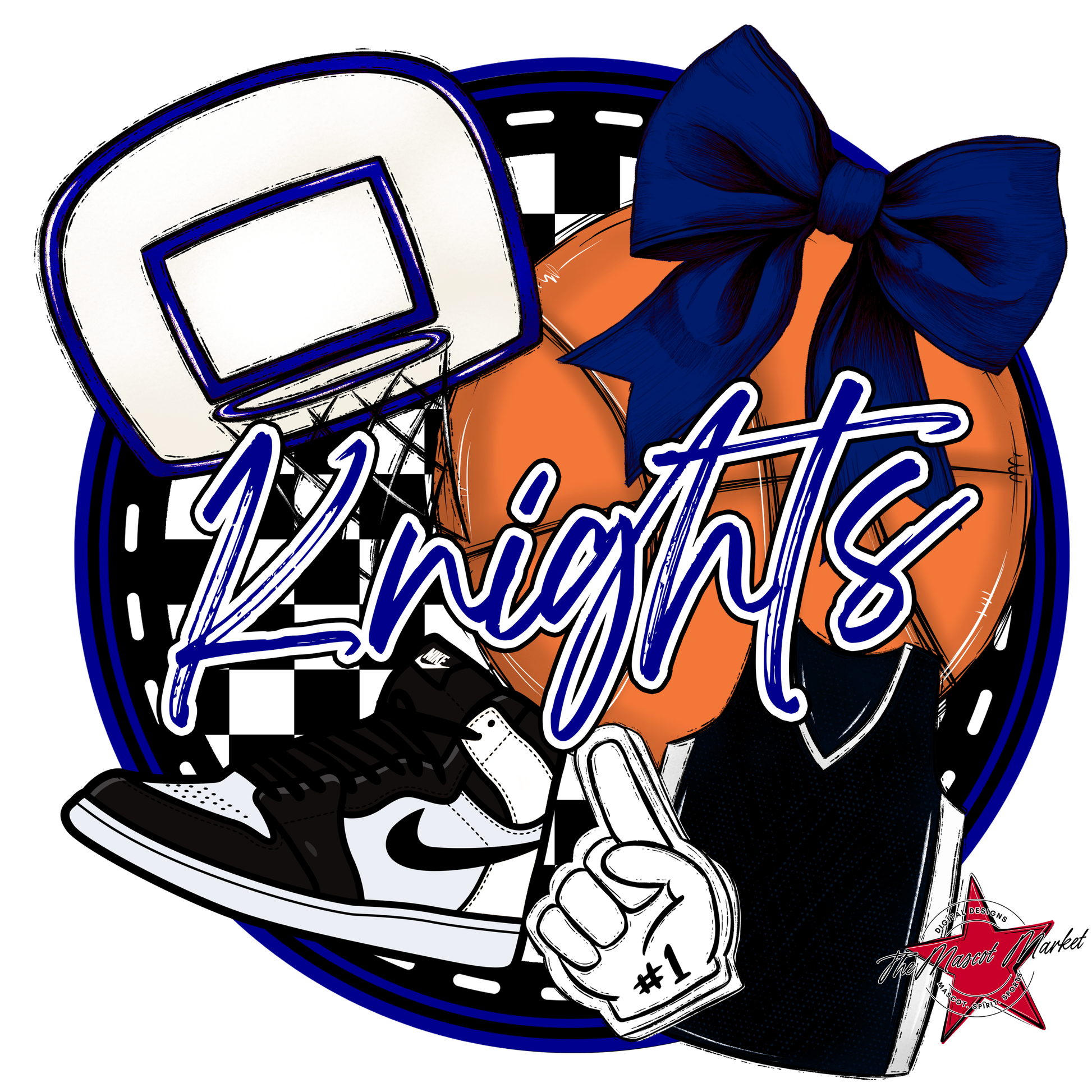 Knights Circle Basketball Design-Blue