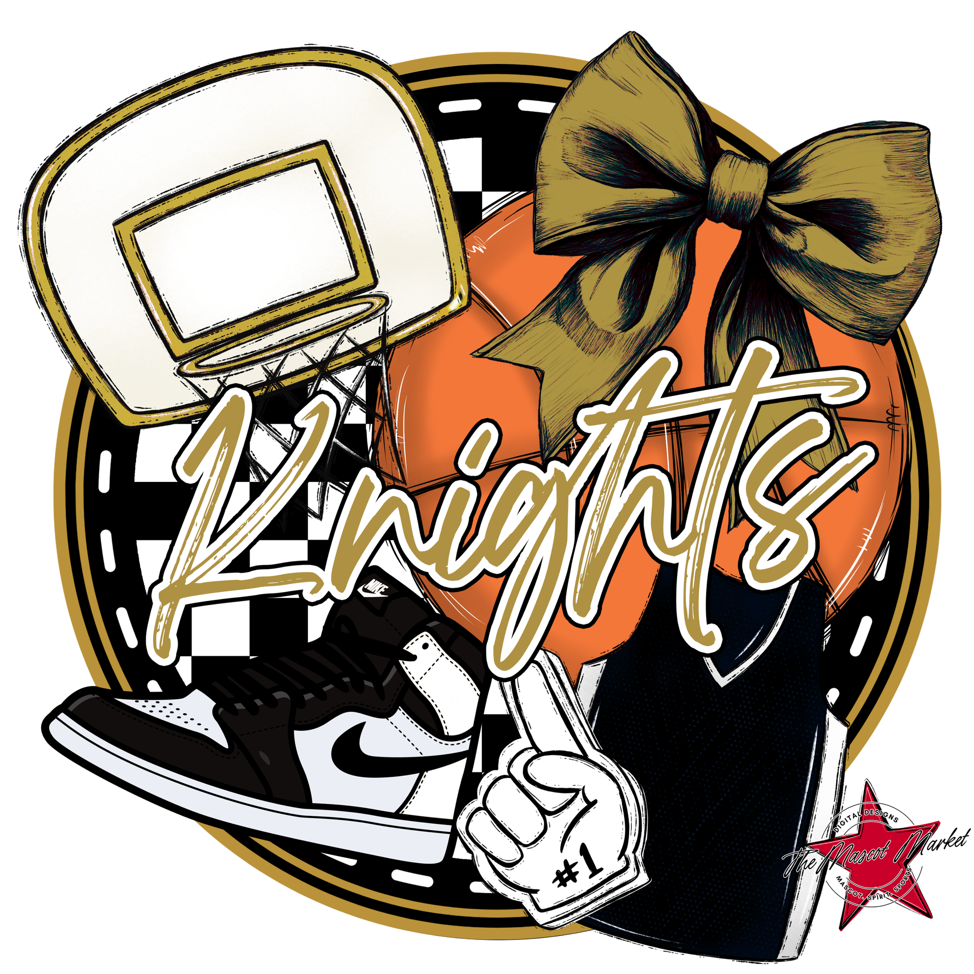 Knights Circle Basketball Design-Gold