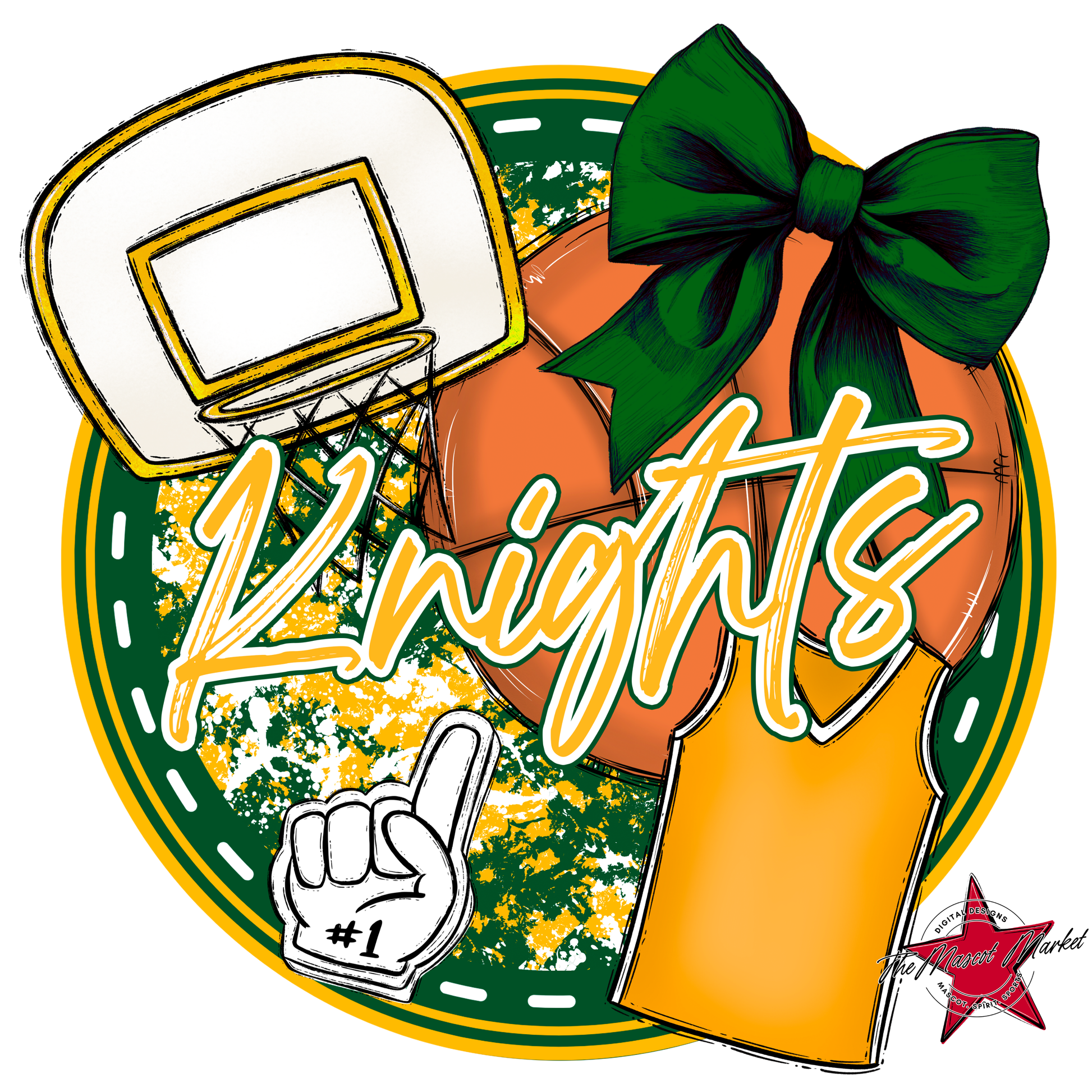 Knights Circle Basketball Design-Green-Yellow