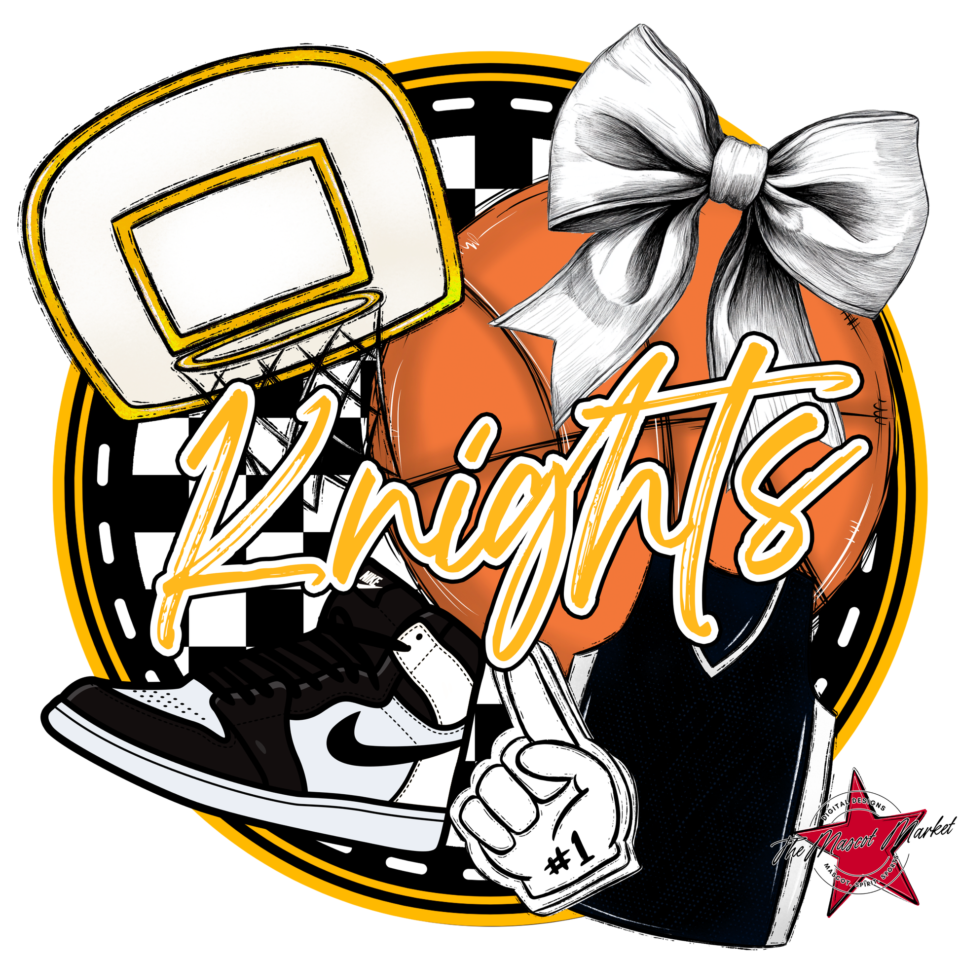 Knights Circle Basketball Design-Yellow