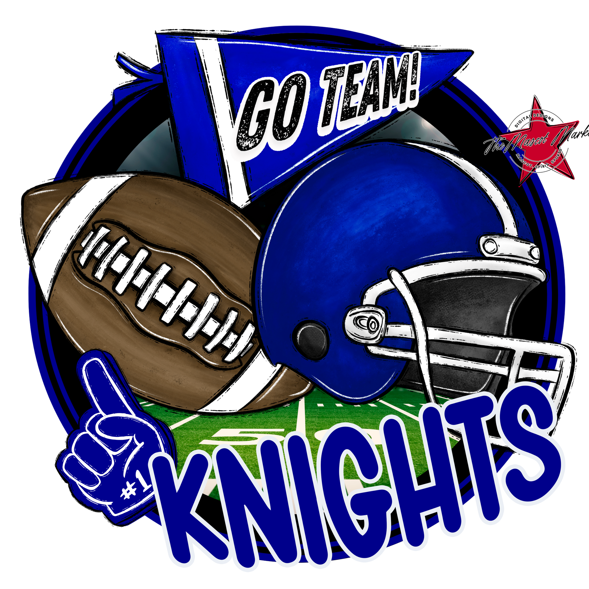Knights Circle Football Design-Blue