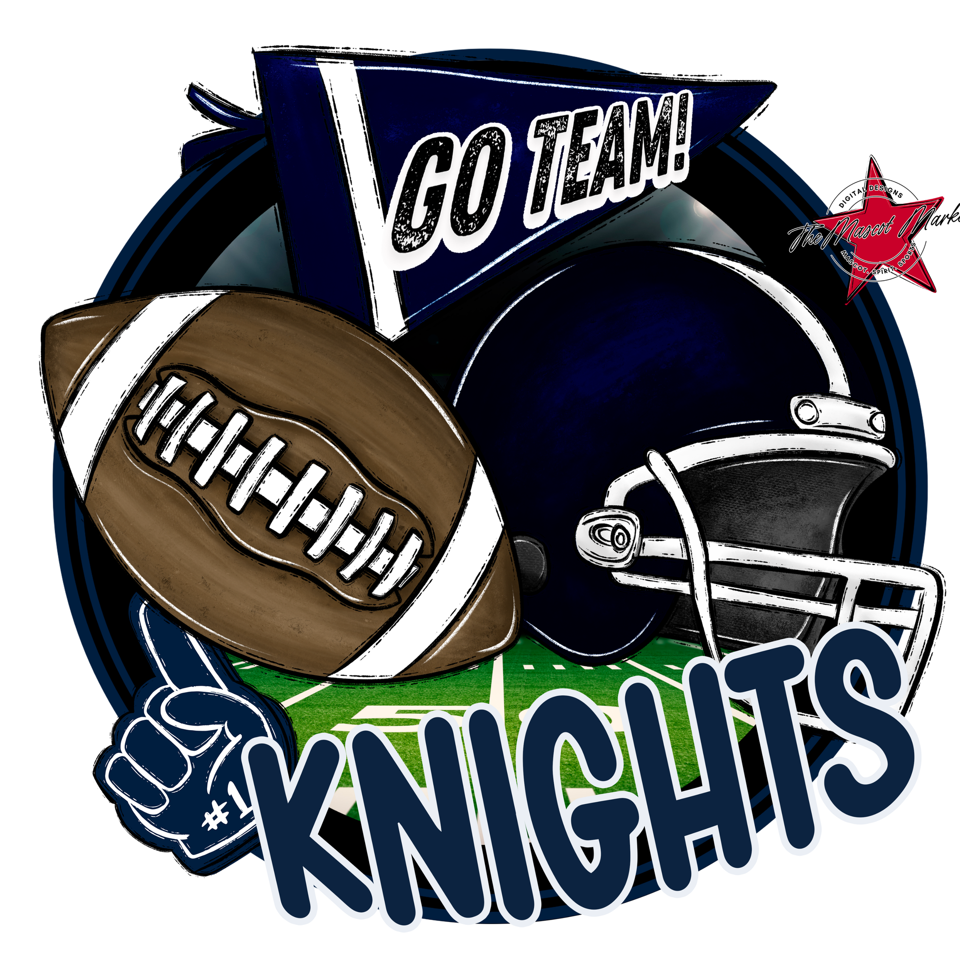 Knights Circle Football Design-Navy
