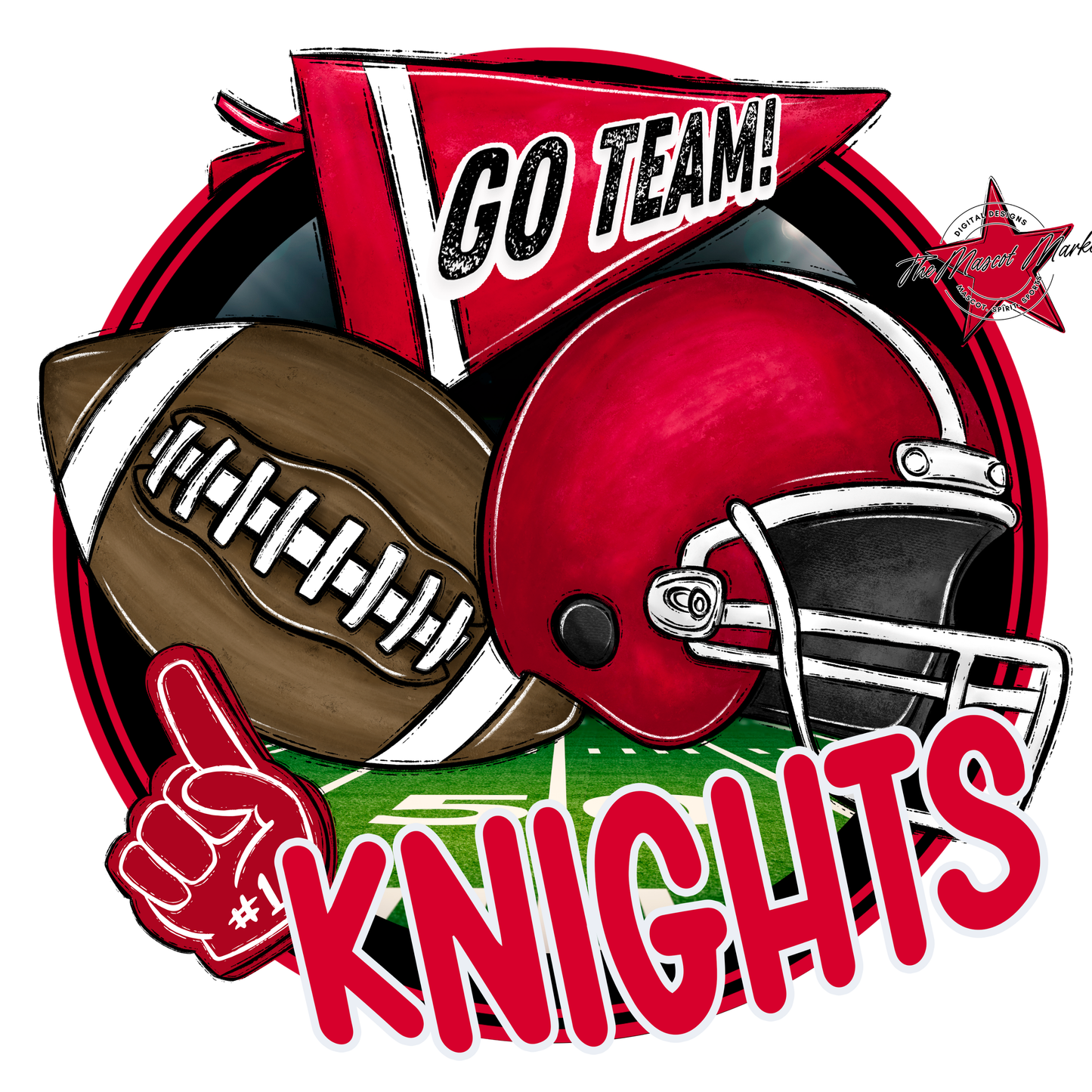 Knights Circle Football Design-Red