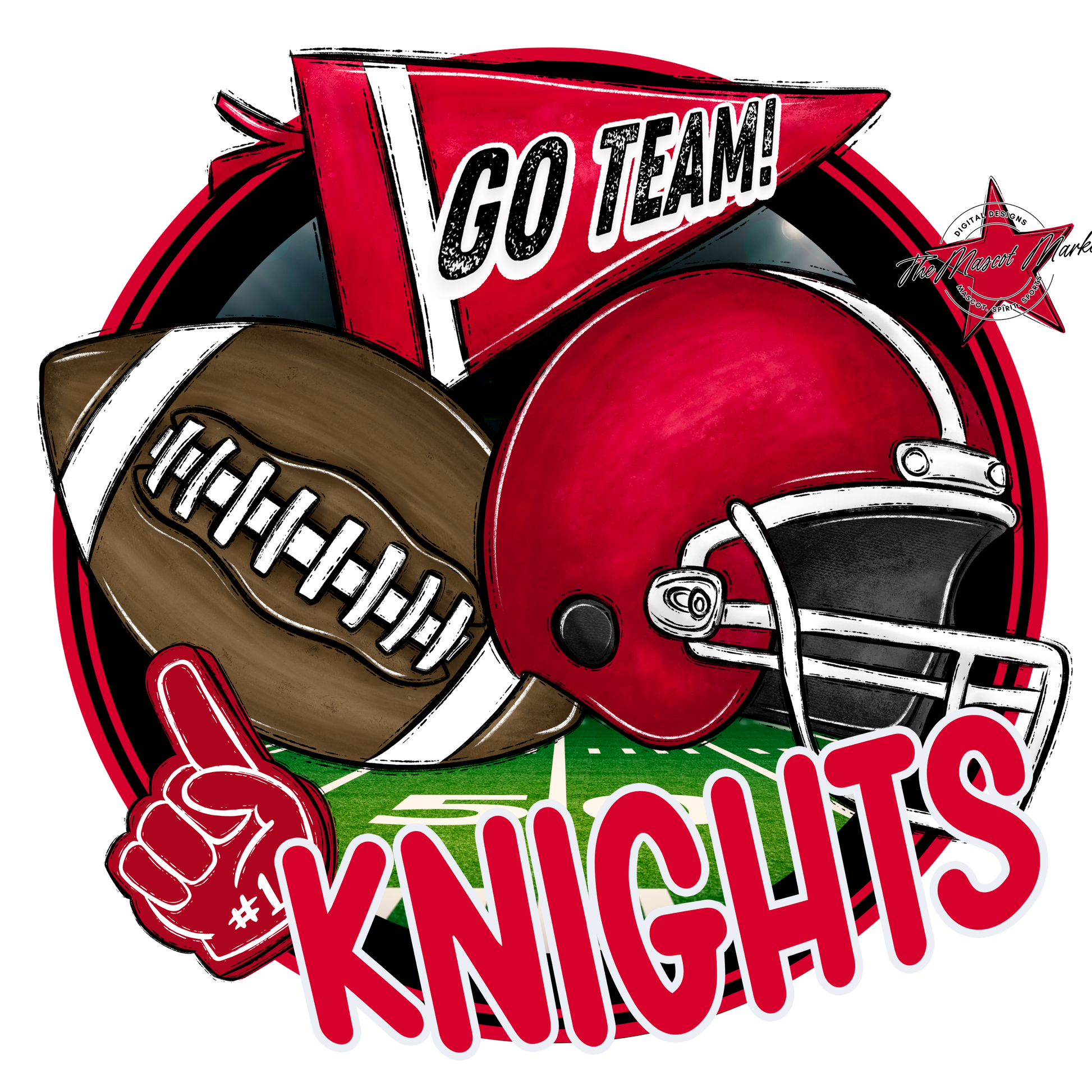 Knights Circle Football Design-Red