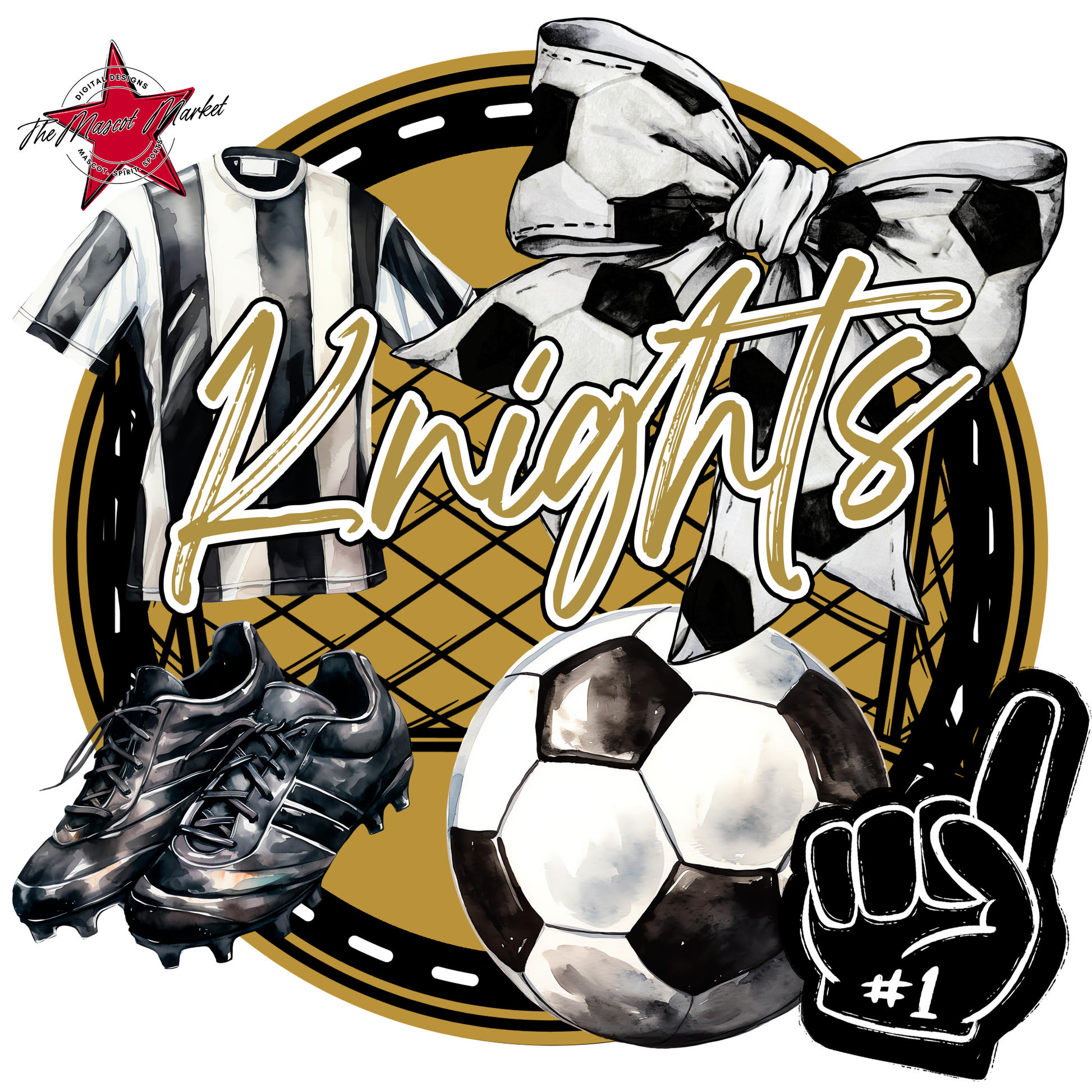Knights Circle Soccer Design-Gold