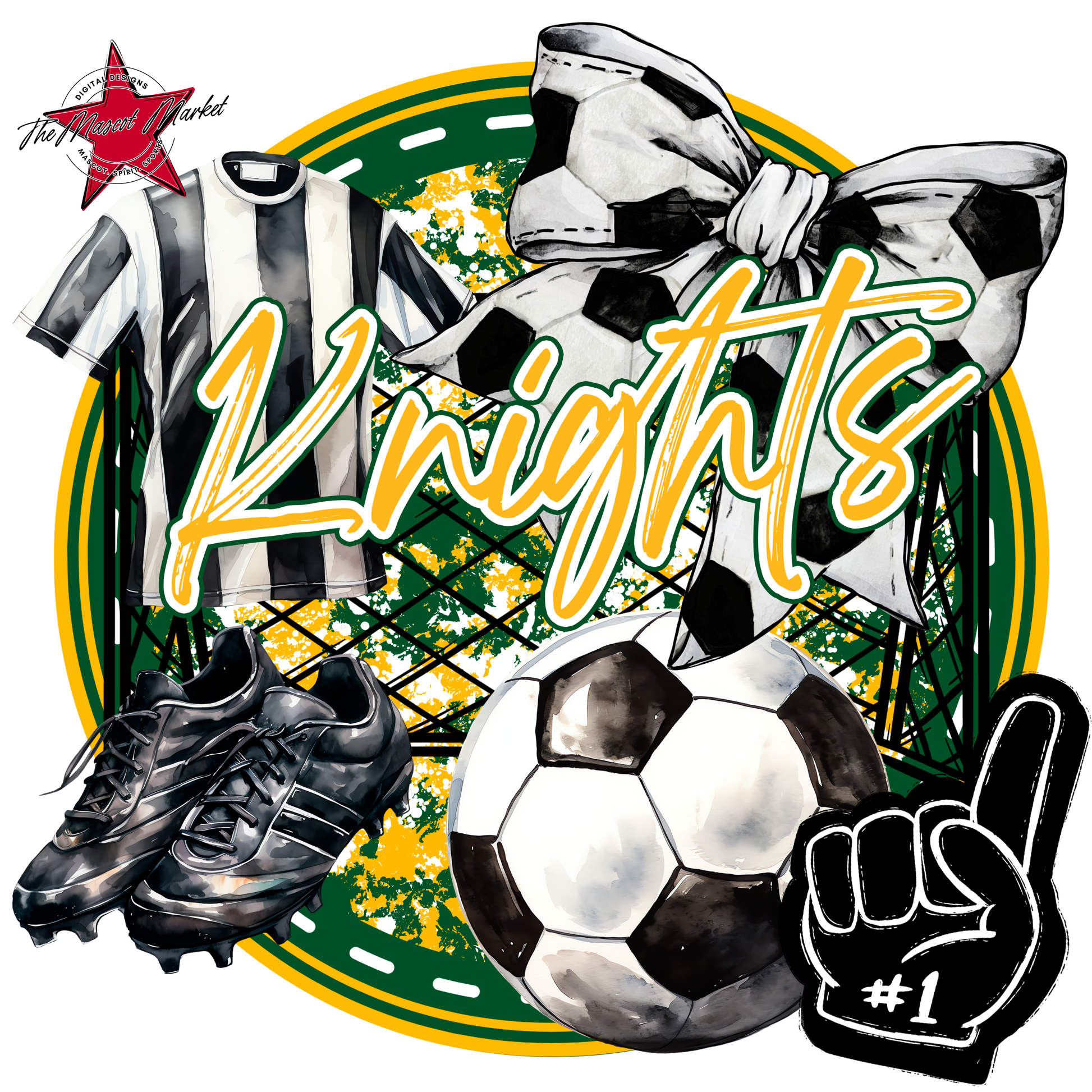 Knights Circle Soccer Design-Green-Yellow