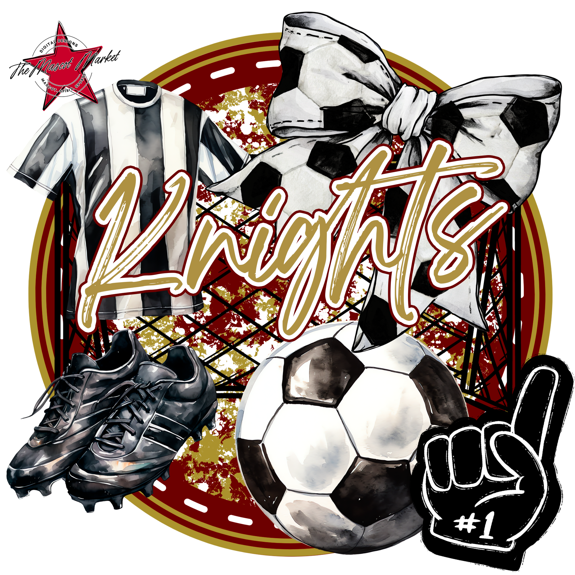 Knights Circle Soccer Design-Maroon-Gold