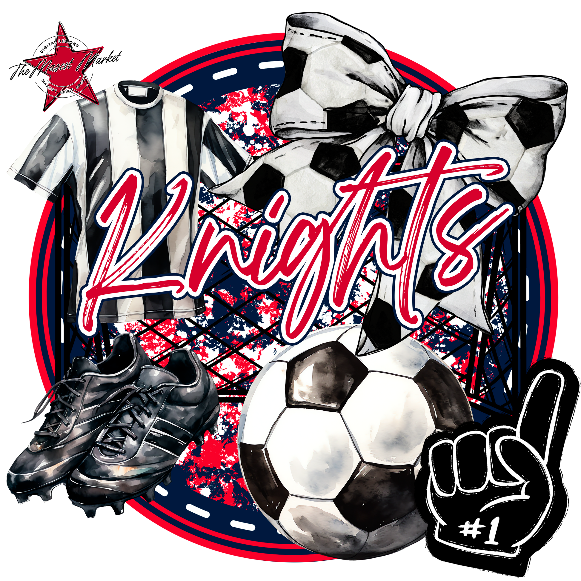 Knights Circle Soccer Design-Navy-Red