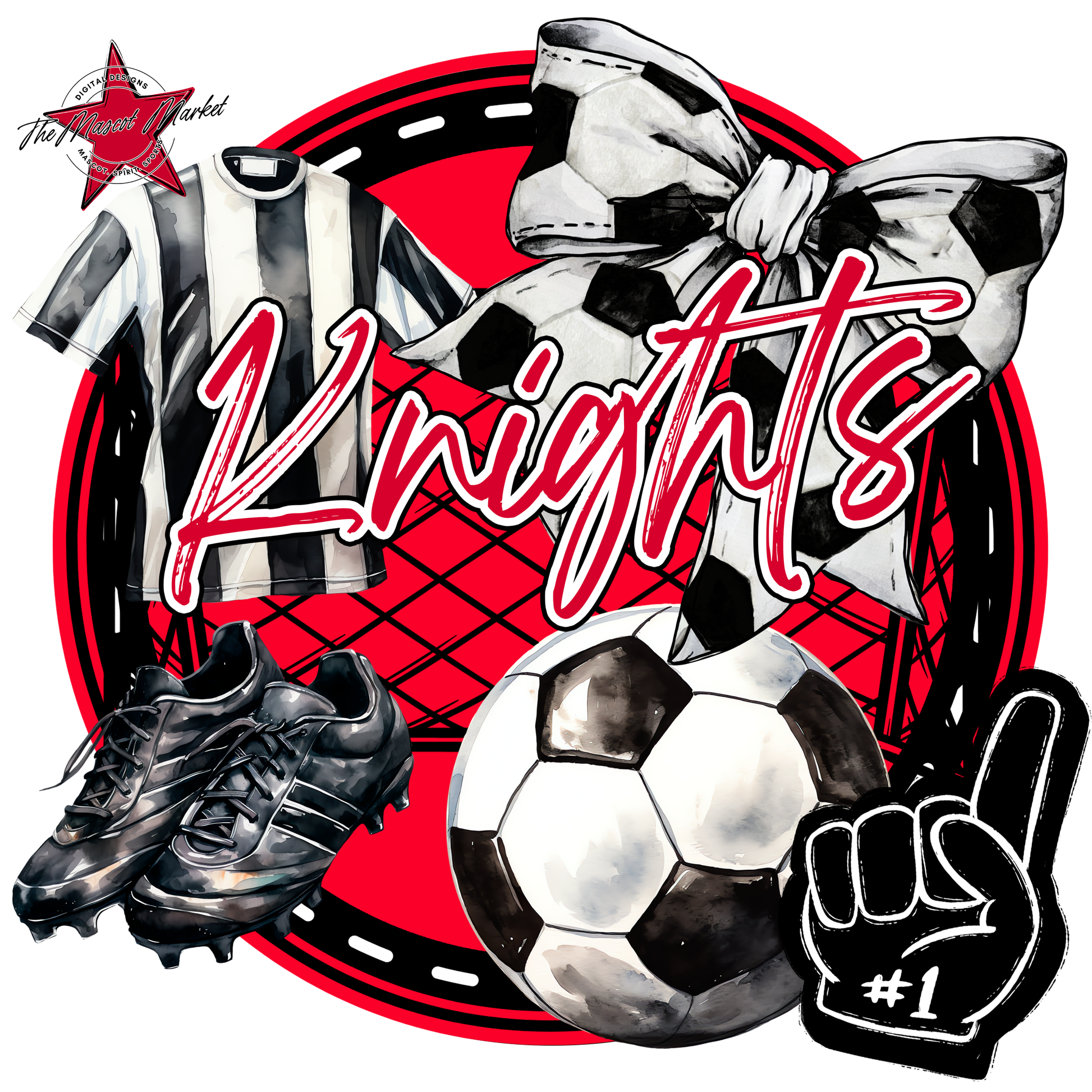Knights Circle Soccer Design-Red