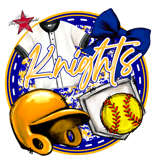 Knights Circle Softball Design-Blue-Yellow