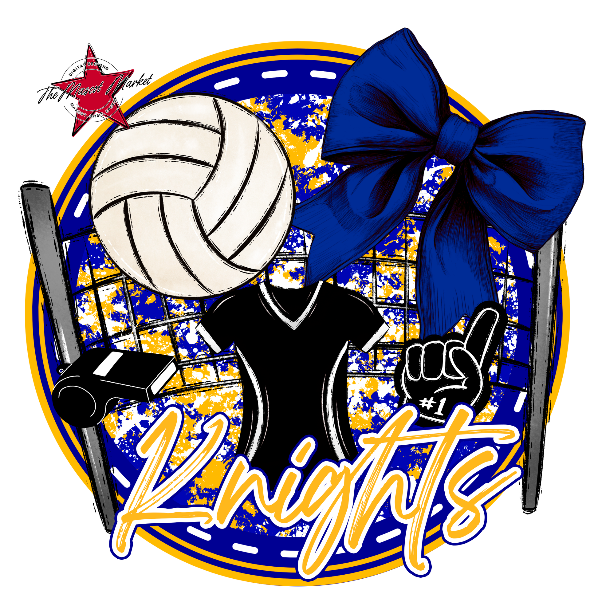 Knights Circle Volleyball Design-Blue-Yellow