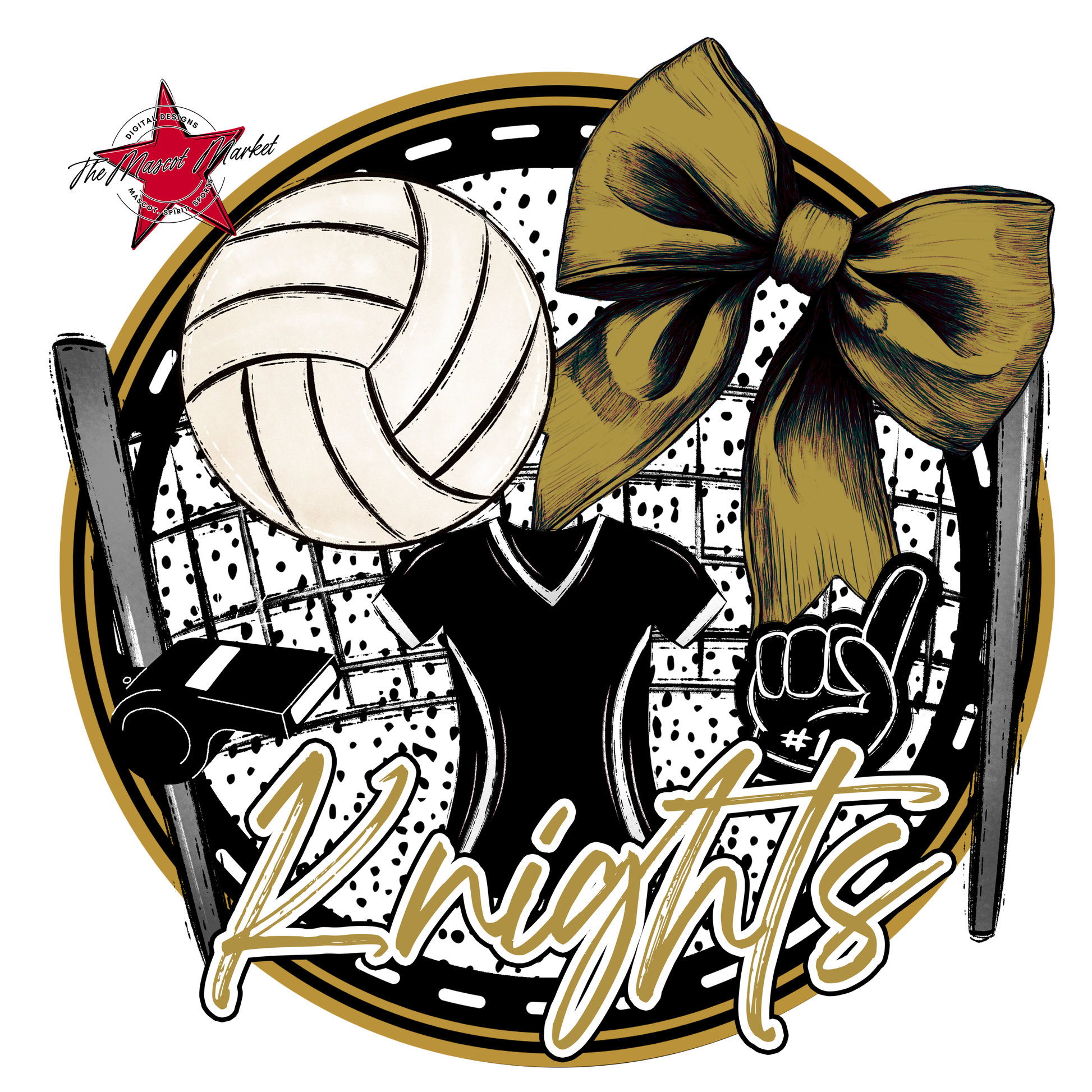 Knights Circle Volleyball Design-Gold