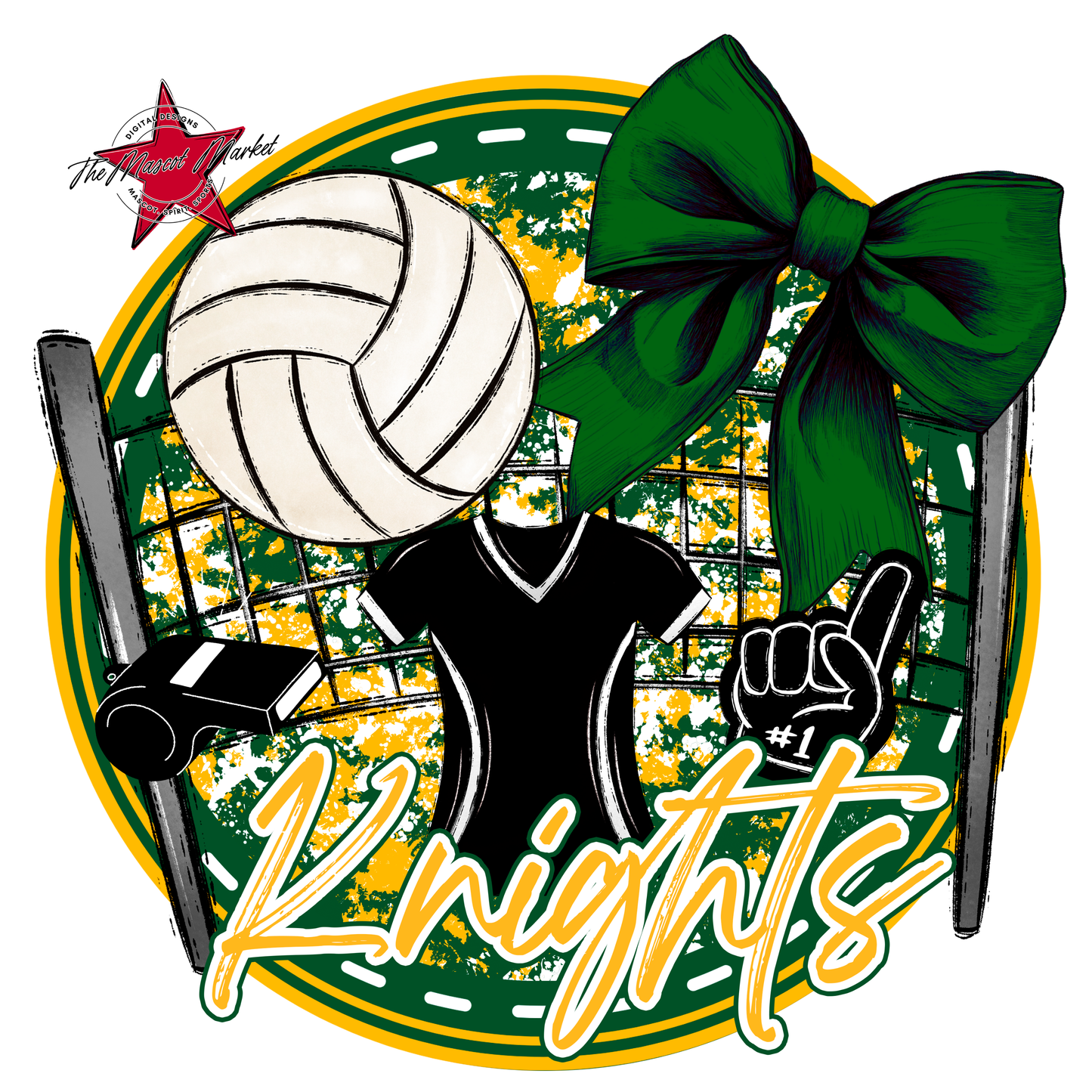 Knights Circle Volleyball Design-Green-Yellow