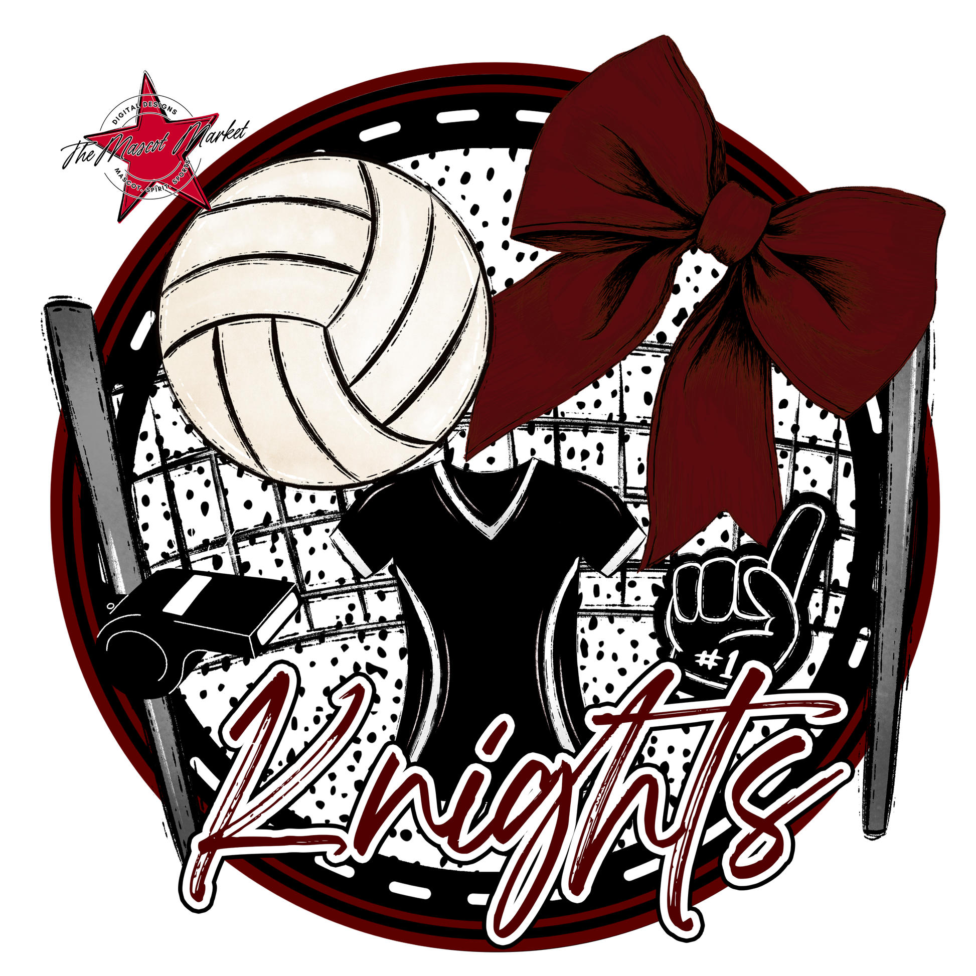 Knights Circle Volleyball Design-Maroon
