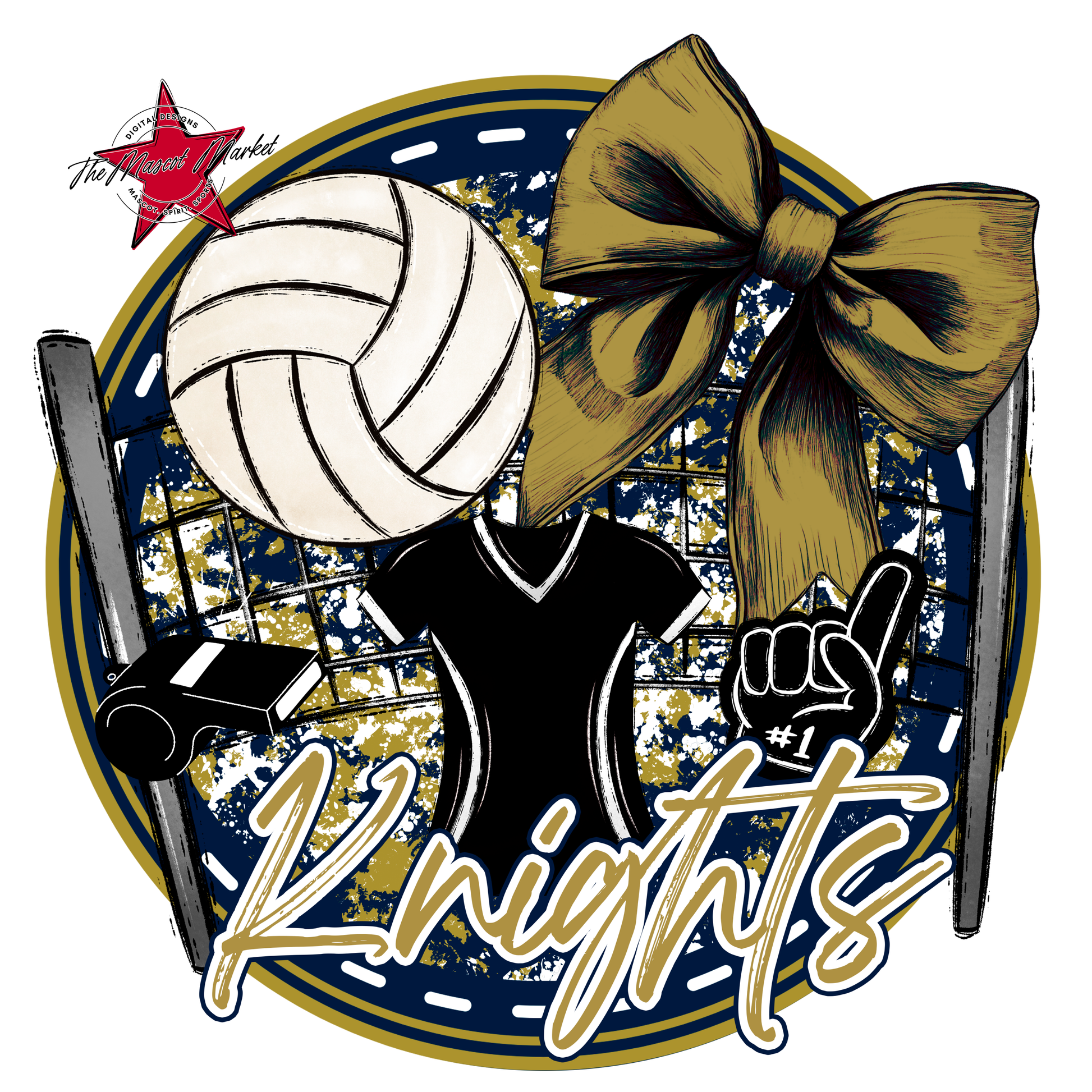 Knights Circle Volleyball Design-Navy-Gold
