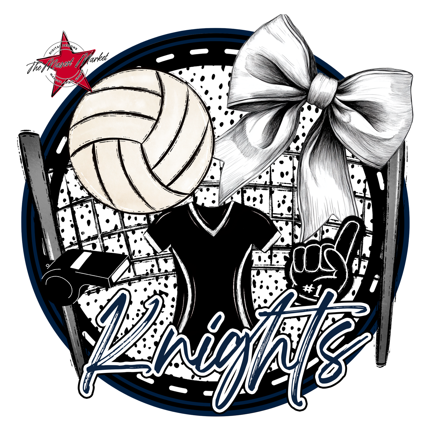 Knights Circle Volleyball Design-Navy
