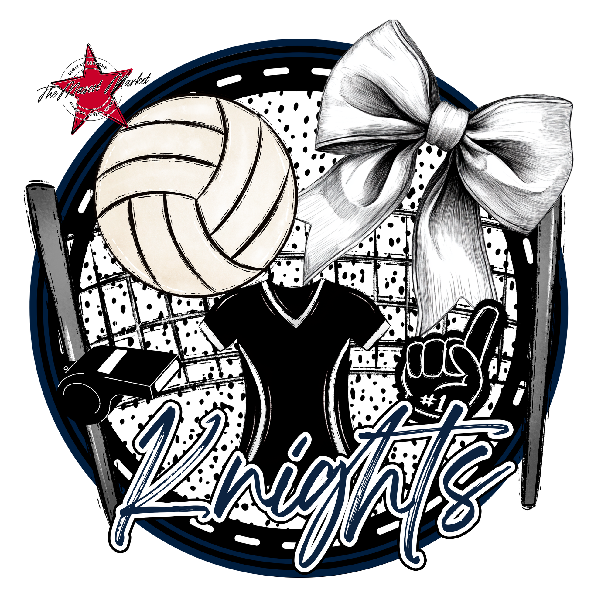 Knights Circle Volleyball Design-Navy