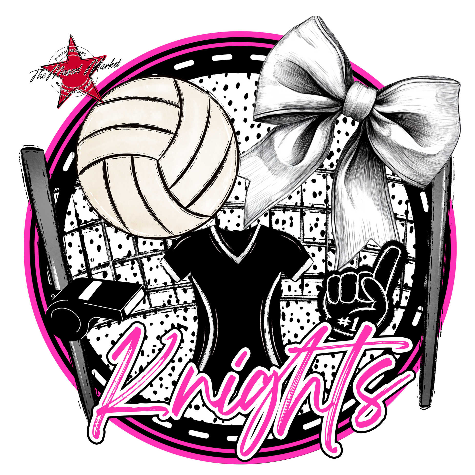 Knights Circle Volleyball Design-Pink