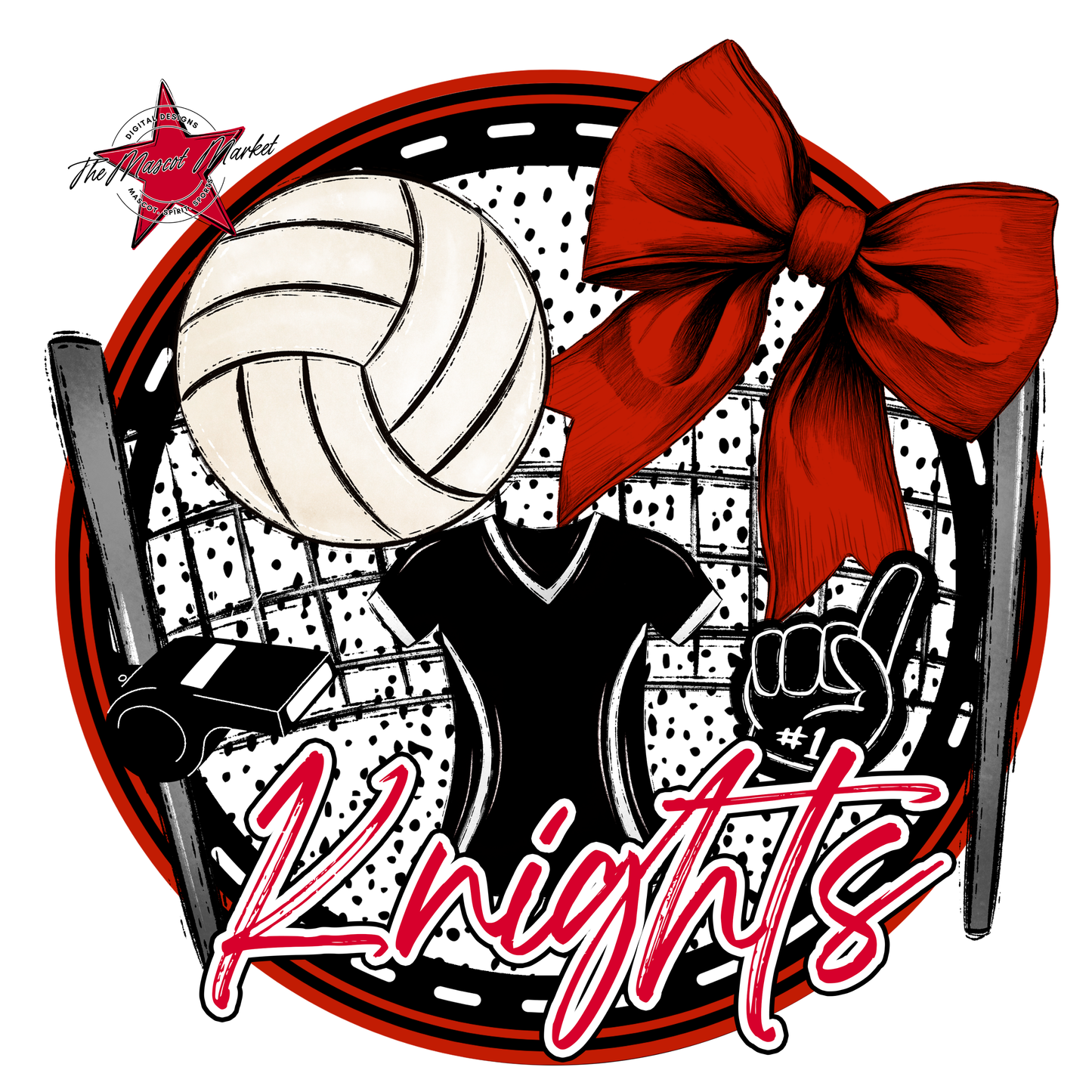 Knights Circle Volleyball Design-Red