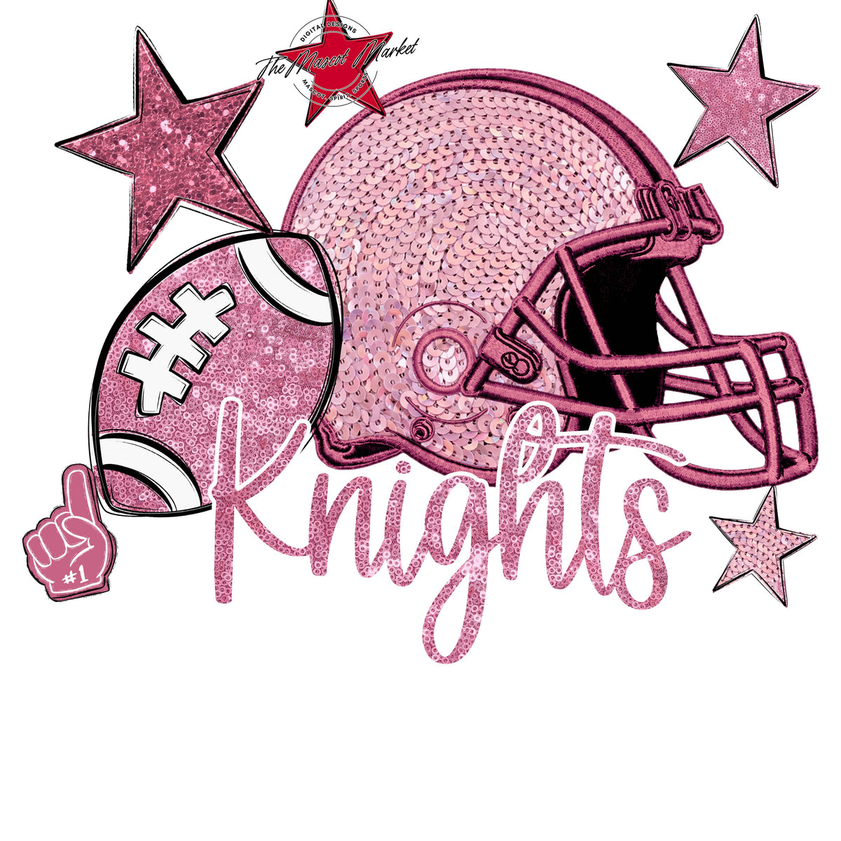 Knights Football Embroidered Sequins Design-Pink Out