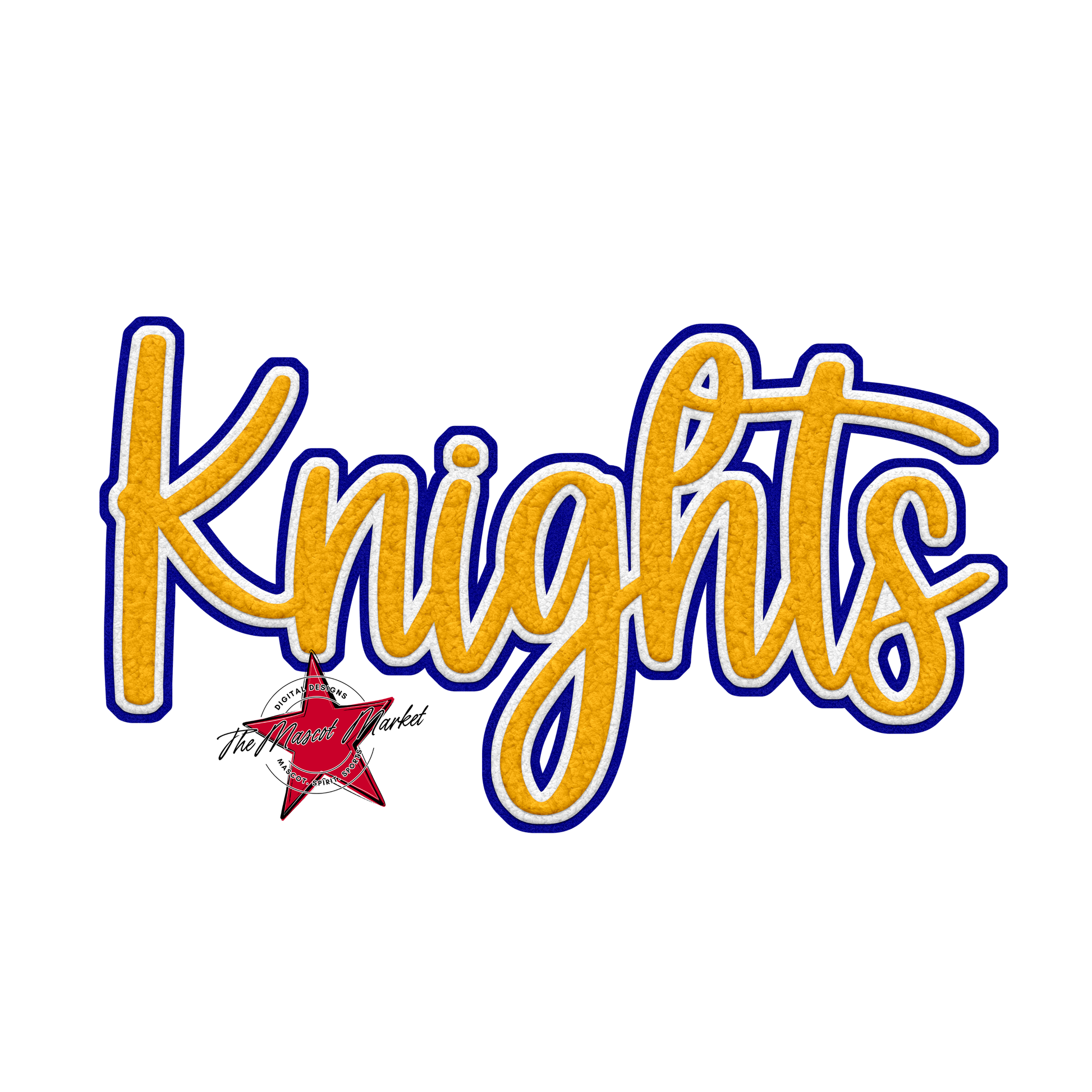 Knights Faux Chenille Patch-Blue-Yellow